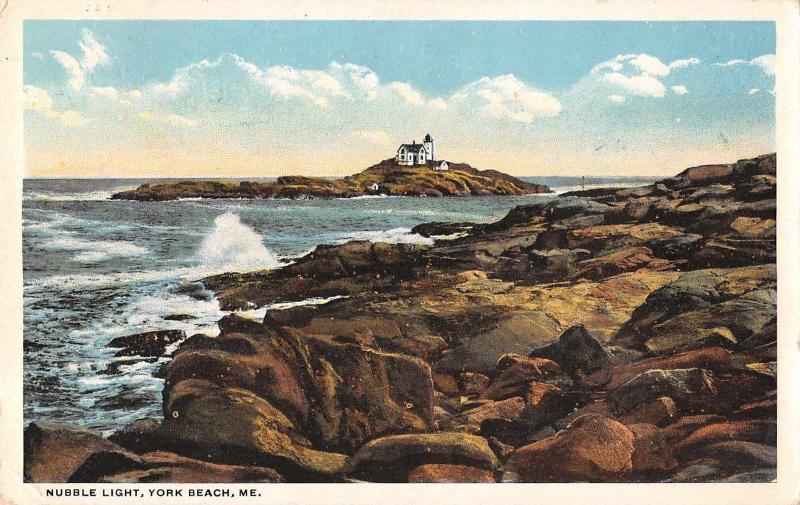 York Beach Maine scenic bird's eye view Nubble Light antique pc (Y9290)