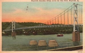 Vintage Postcard 1930's Maysville Aberdeen Bridge Across Ohio River Kentucky KY 