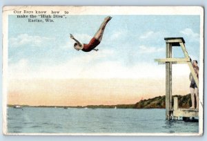 Racine Wisconsin Postcard Our Boys Know How Make High Dive c1919 Vintage Antique