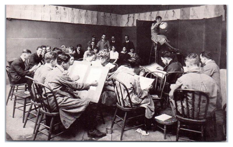 Early 1900s Art Institute of Chicago Three-Hour Sketch Class with Model Postcard