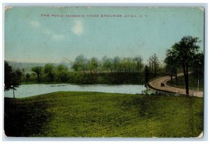 c1910 Pond Masonic Home Grounds Field River Lake Utica New York Vintage Postcard 