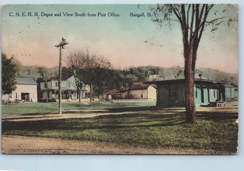 Postcard NY Bangall C&NE Railroad Depot Station View South Handcolored 1917 M10