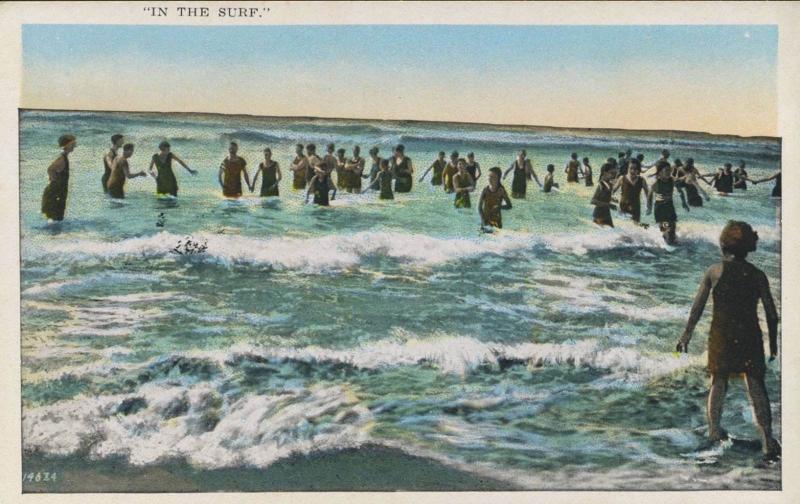 In The Surf Surf Bathers Ocean Vintage Postcard