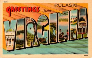 Virginia Greetings From Pulaski Large Letter Linen