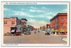 Twin Falls Idaho ID Postcard Main Street Looking West Business Section c1940's