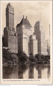 New York City View South From Lower Lake In Central Park Real Photo