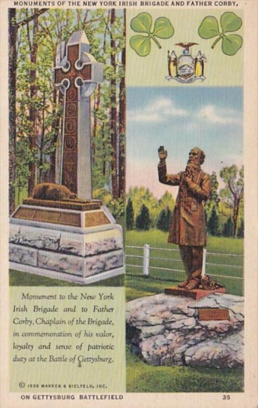 Pennsylvania Gettysburg Monuments Of The New York Irish Brigade and Father Corby