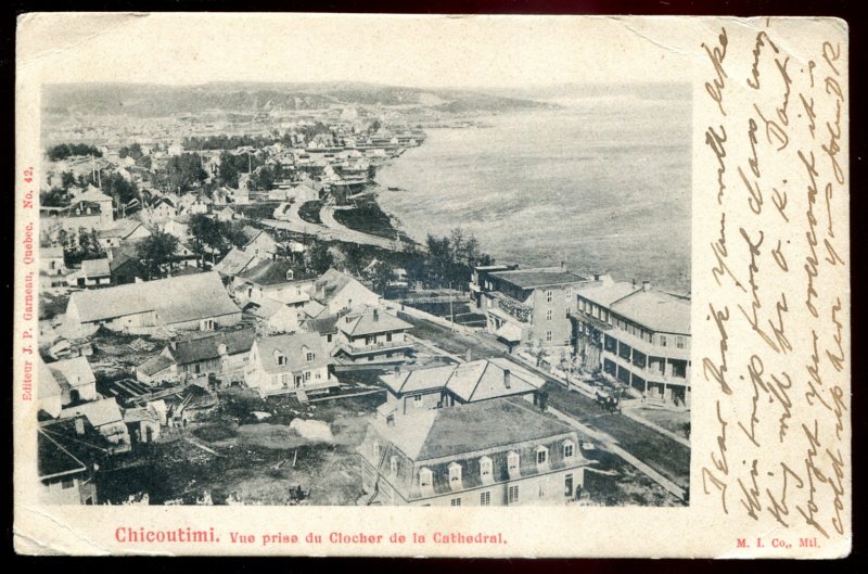 dc1188 - CHICOUTIMI Quebec Postcard 1900s Birds Eye View