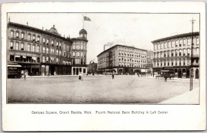 Grand Rapids Michigan MI, 1908 Campau Square &  Fourth National Bank, Postcard