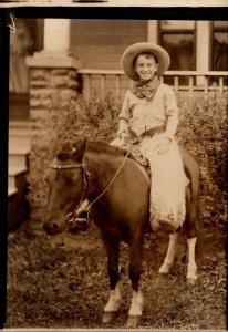 Horses Young Boy Dressed As Cowboy Riding Horse Albert Snyder Real Photo