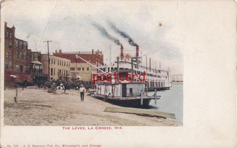 1913 LA CROSSE WI THE LEVEE steam boats, horse carriages No. 134 V.O. Hammon Pub