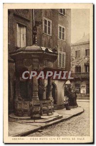 Old Postcard Obernai old well in 1579 and City Hall