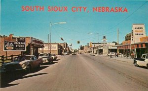 South Sioux City Nebraska Dakota Avenue Autos Pospeshil 1960s Postcard 21-6883