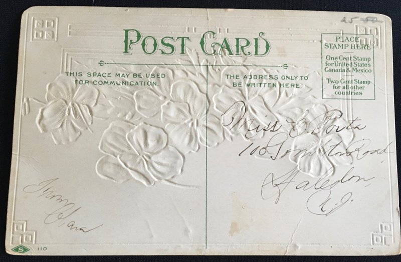 Vintage glittered and embossed “Best wishes” greeting postcard, 1900’s.