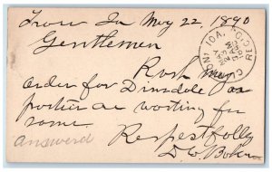 1890 Ordering Message Traer Iowa IA Clinton IA Antique Posted Postal Card