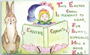 Postcard - Easter Greeting Card with Poem, Bunny and Girl Singing Art Print