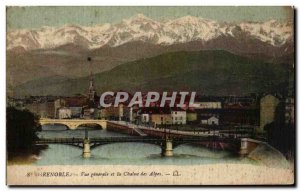 Old Postcard Grenoble General view and the Chaine des Alpes