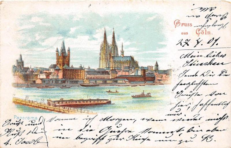 Foreign GERMANY Gruss Aus 1901 COLN Panorama Boats Buildings 16