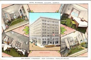 Augusta, GA Georgia  HOTEL RICHMOND Lobby~Dining Room~Foyer ca1920's Postcard