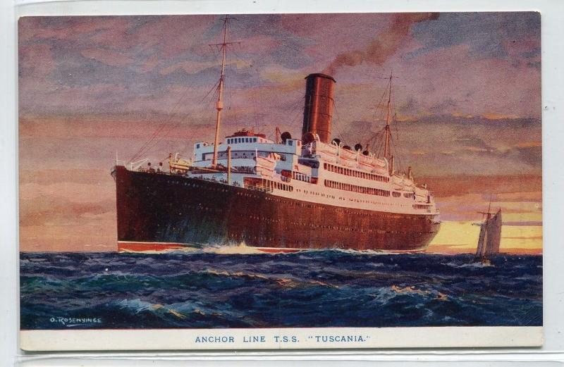 TSS Tuscania Ocean Liner Ship Anchor Line Artist Signed Rosenvinge postcard