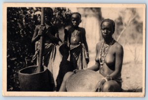 Nude Woman West Africa SENPGAL Millet Spinners Vintage Unposted  Postcard