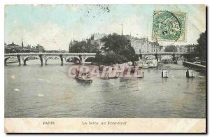 Old Postcard Paris Seine at Pont Neuf