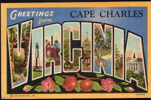 Virginia Large Letter - MultiView - Greetings from CAPE CHARLES - LINEN