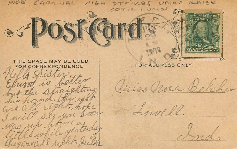 Postcard 1908 Carnival High Stakes Union worker comic humor 22-13968 