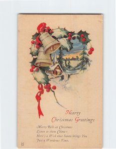 Postcard Christmas Greeting Card with Quote and Hollies Bells Art Print