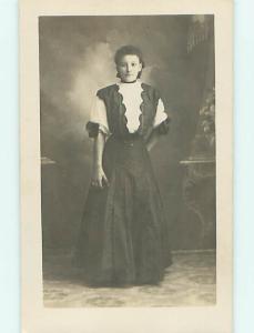 Pre-1920's rppc PRETTY GIRL WITH HAIR PULLED BACK & BOW IN HAIR r6264