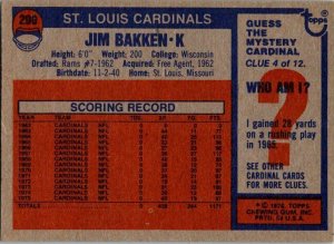 1976 Topps Football Card Jim Bakken St Louis Cardinals sk4301