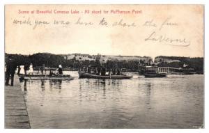 1907 Conesus Lake, NY Boats/Launches All Aboard for McPherson Point Postcard