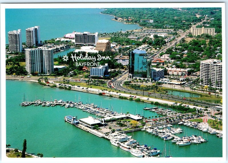 c1990s Sarasota, FL Holiday Inn Bayfront Marina Aerial View Chrome 4x6 PC M17