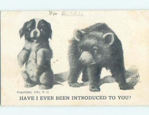 Pre-Linen signed COLBY - CUTE PUPPY DOG WITH BEAR CUB HL6172