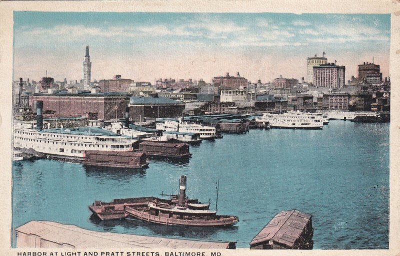 BALTIMORE, Maryland, 1910-1930s; Harbor At Light And Pratt Streets