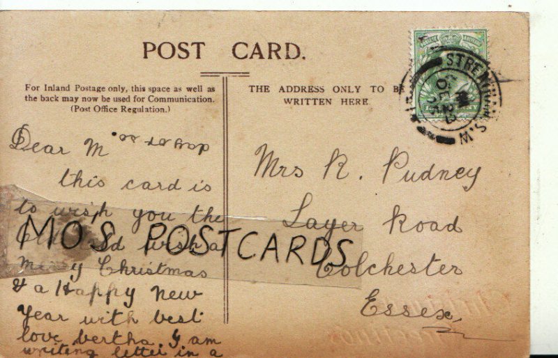 Genealogy Postcard - Pudney - Layer Road - Colchester - Essex - Ref 8654A