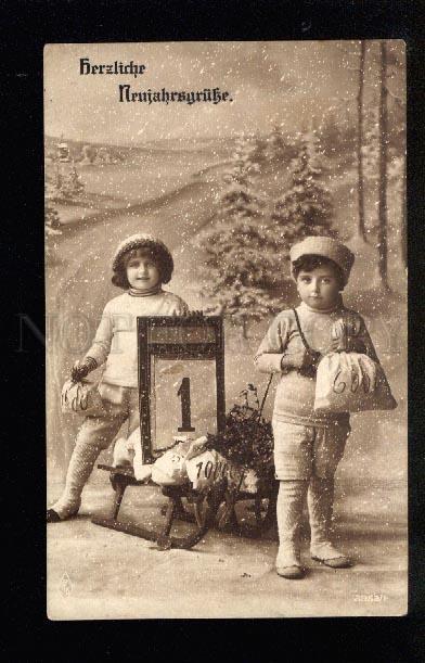 045531 X-MAS Kids WINTER Clothes on SLED old PHOTO