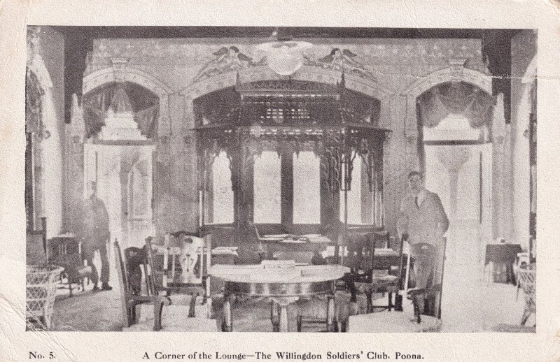 Lounge Corner in Willingdon Soldiers Club Poona Military Old Indian Postcard