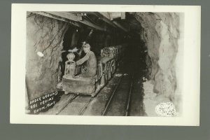 Butte MONTANA RPPC c1920s-30s INTERIOR OF COPPER MINE Miners Mining ORE TRAIN