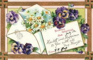 SWASTIKA ORNAMENT BIRTHDAY GREETINGS EMBOSSED VINTAGE POSTCARD 