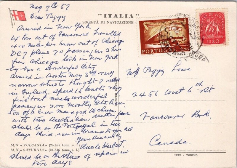 Ship Vulcania Saturnia Passenger Ship Italy c1957 Continental Postcard C9