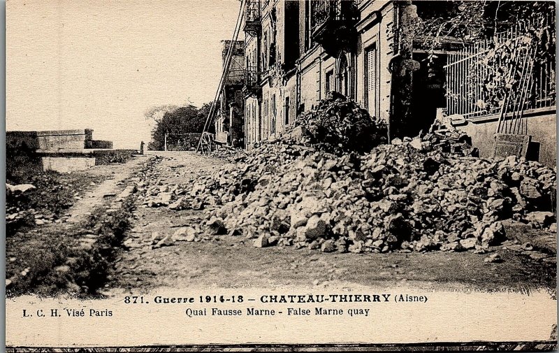 1918 WWI BOMBING DAMAGE CHATEAU-THIERRY AISNE FRANCE LITHOGRAPHIC POSTCARD 34-17 