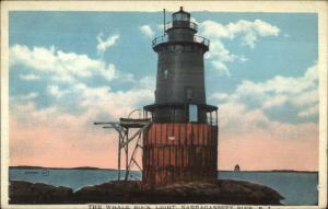 Narragansett Pier RI Whale Rock Lighthouse c1920 Postcard