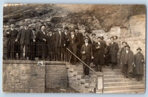 Hot Springs Arkansas AR Postcard RPPC Photo Mens Having Tea At The Stairs 1912