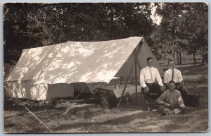 Chicago Illinois 1911 RPPC Real Photo Postcard Boys Camp Tent Rifle Suitcase