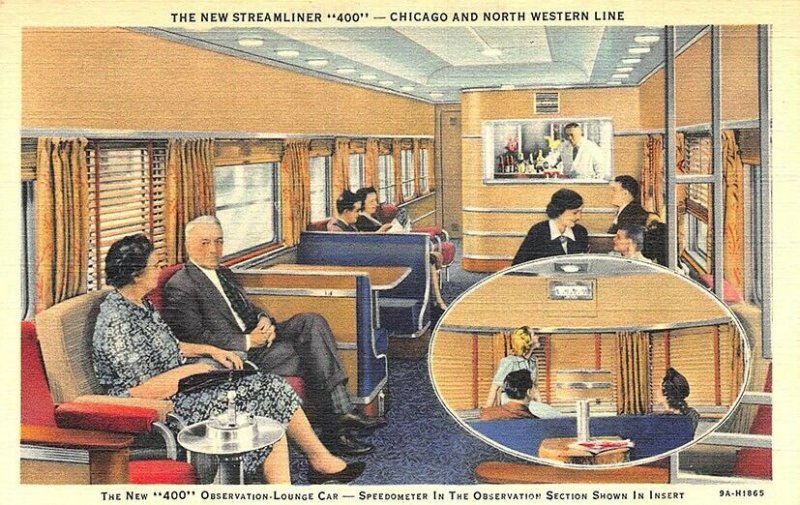 Chicago & Northwestern Railroad Interior Streamliner 400 Teich Postcard