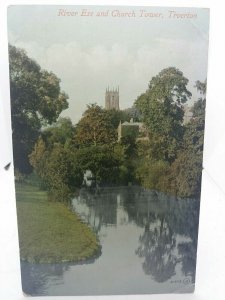 River Exe and Church Tower Tiverton Devon UK Antique Vintage Postcard 1910