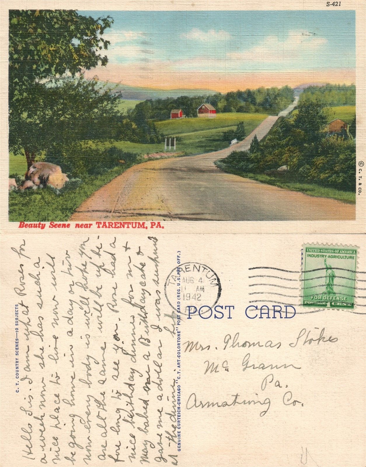 Tarentum PA 1942 Vintage Postcard United States Pennsylvania