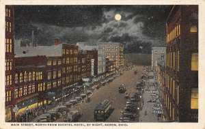 Main Street at Night North from Buchtel Hotel Akron Ohio 1920c postcard