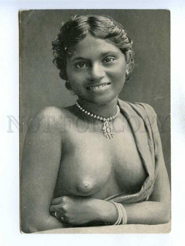 196025 Semi-nude ceylon girl Old hand made russian postcard